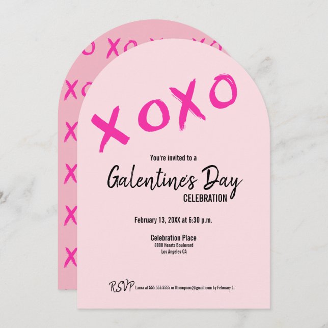 Pink XOXO Cute Galentine's Day Party Invitation (Front/Back)
