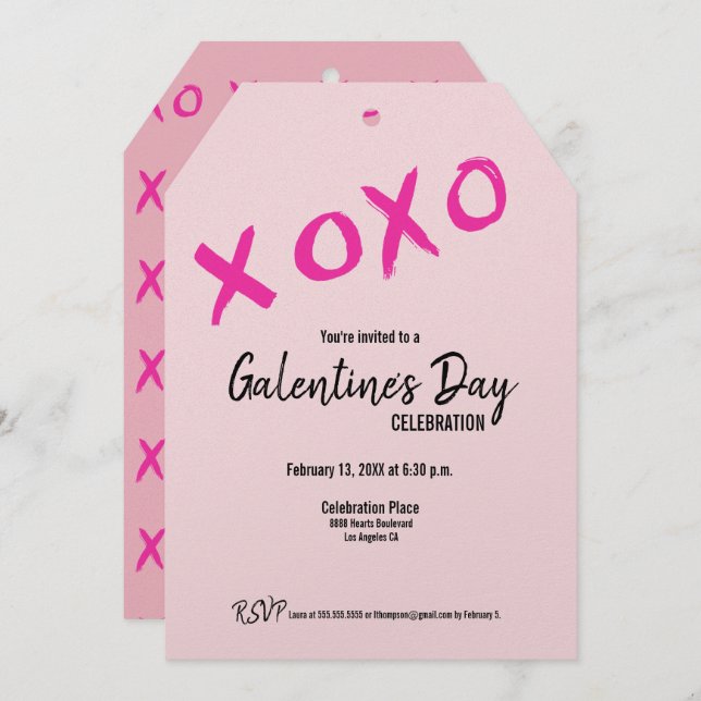 Pink XOXO Cute Galentine's Day Party Invitation (Front/Back)