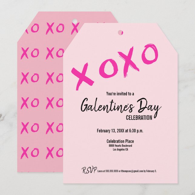 Pink XOXO Cute Galentine's Day Party Invitation (Front/Back)