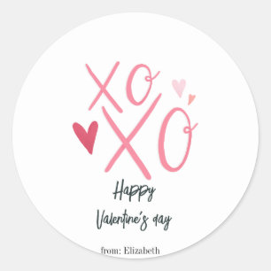 Pink "XOXO"Hearts Happy Valentine's Day  Classic Round Sticker