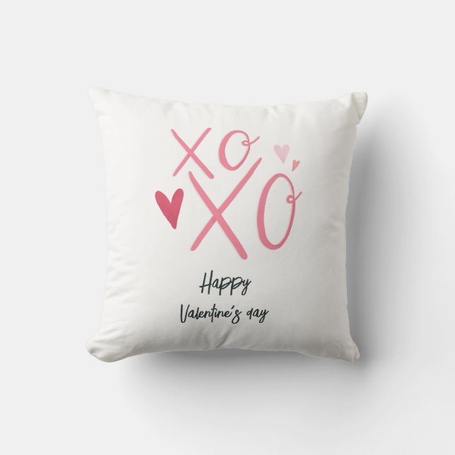Pink "XOXO"Hearts Happy Valentine's Day  Cushion (Front)