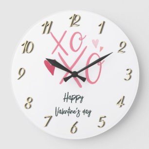 Pink "XOXO"Hearts Happy Valentine's Day  Large Clock