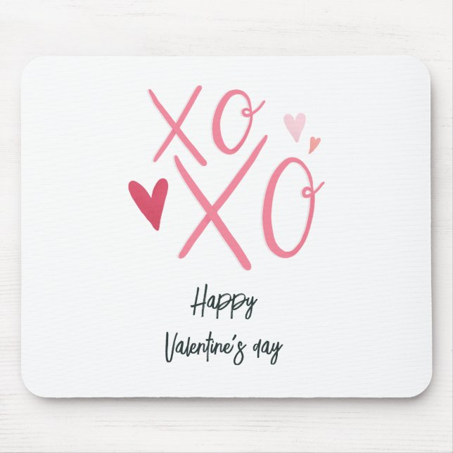 Pink "XOXO"Hearts Happy Valentine's Day  Mouse Mat (Front)