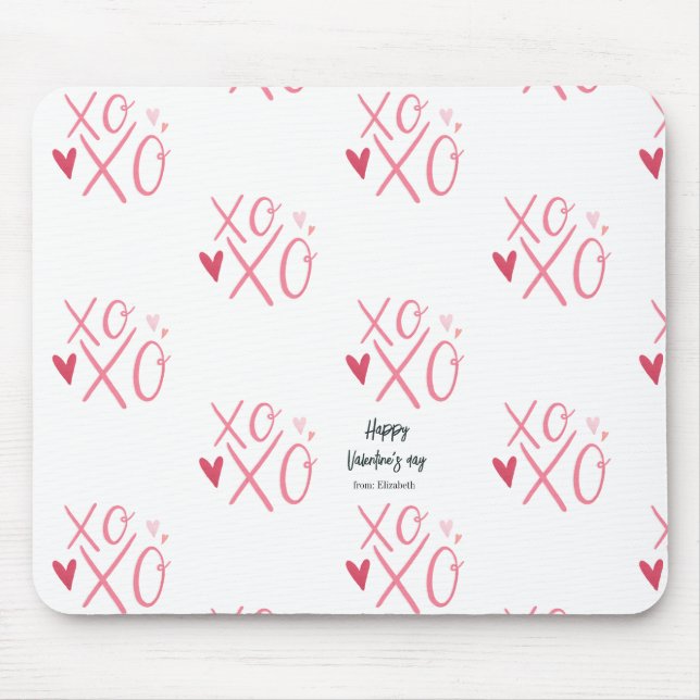 Pink "XOXO"Hearts Happy Valentine's Day  Mouse Mat (Front)