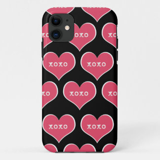 Pink XOXO Hearts with Changeable Colour Background iPhone 11 Case