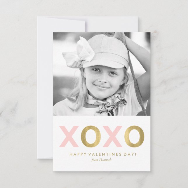 Pink XOXO Kids Classroom Photo Valentines Invitation (Front)