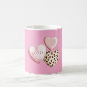 Pink XOXO Leopard Print Hearts Coffee Mug