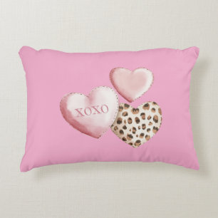 Pink XOXO Leopard Print Hearts Decorative Cushion