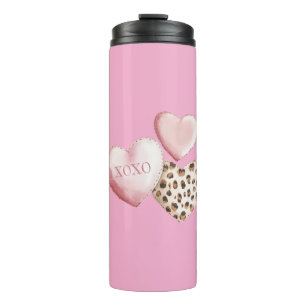 Pink XOXO Leopard Print Hearts Thermal Tumbler