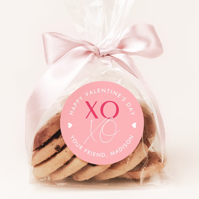 Pink XOXO Personalised Valentine's Day Classic Round Sticker (Creator Uploaded)