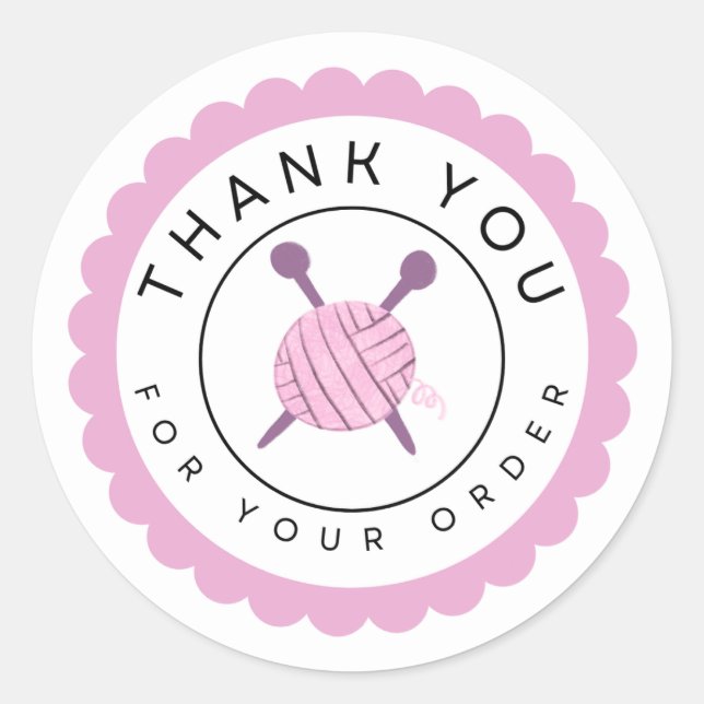 Pink Yarn and Knitting Needles Thank You  Classic Round Sticker (Front)