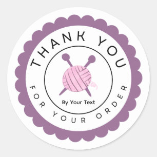 Pink Yarn and Knitting Needles Thank You for Your  Classic Round Sticker