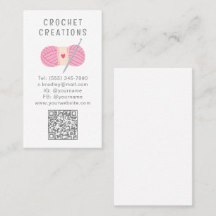 Pink Yarn Crochet QR Code Handmade Business Card