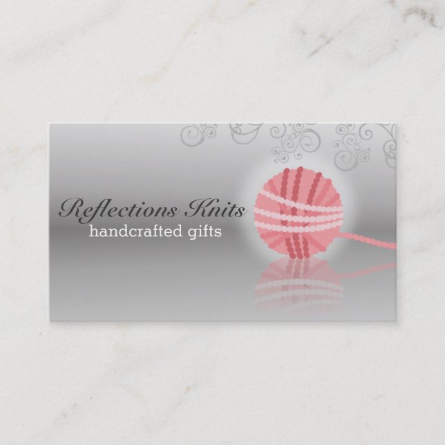 pink yarn reflection knitter knitting crochet business card (Front)
