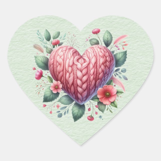 Pink Yarn  Valentine Heart Heart Sticker (Front)