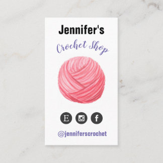 Pink Yarn Watercolor Crochet Knit Business Card