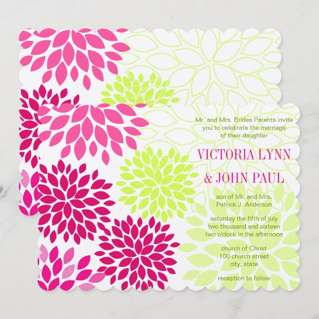 Pink Yarrow Floral Chrysanthemum Wedding Invites (Front/Back)
