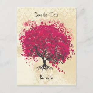 Pink Yarrow Heart Leaf Tree Wedding Save The Date Announcement Postcard