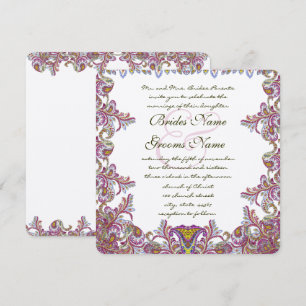 Pink Yarrow Vintage Paisley Wedding Invitation
