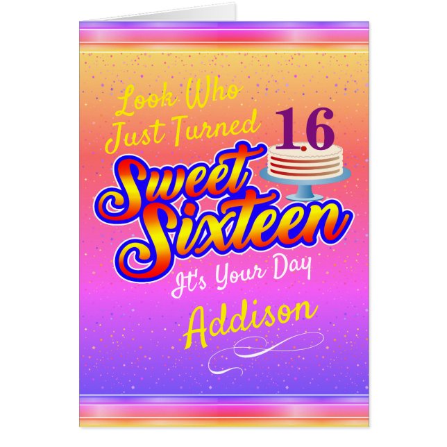 PINK & YEL (Your Text) Sweet 16 Sixteen Birthday (Front)