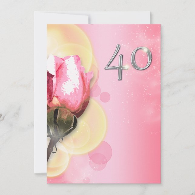 Pink yellow 40th floral birthday invitation (Front)