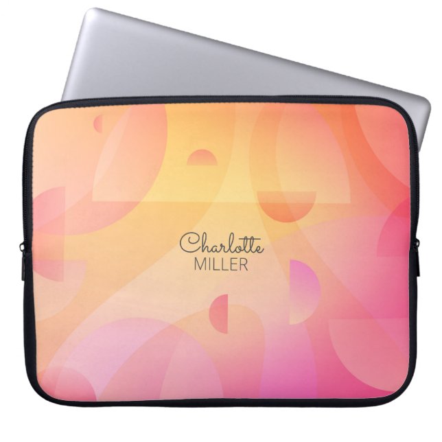 Pink-Yellow Abstract Background with Custom Name Laptop Sleeve (Front)