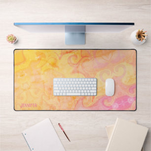 Pink Yellow Abstract Modern Colorful Boho Name Desk Mat