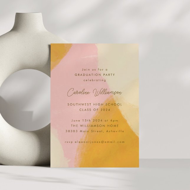 Pink Yellow Abstract Watercolor Graduation Party Invitation (Creator Uploaded)