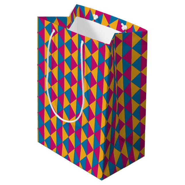 Pink, Yellow and Blue Diamonds and Triangles Medium Gift Bag (Back Angled)