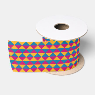 Pink, Yellow and Blue Diamonds and Triangles Satin Ribbon