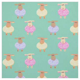 Pink yellow and blue lambs fabric