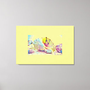 Pink yellow and blue seashells watercolor summer p canvas print