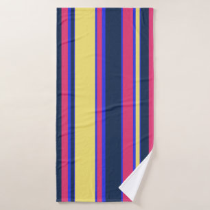 Pink, yellow and blue stripes bath towel