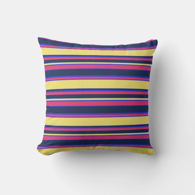 Pink, yellow and blue stripes cushion (Front)