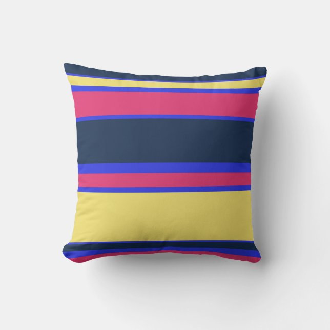 Pink, yellow and blue stripes cushion (Front)