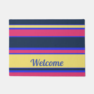 Pink, yellow and blue stripes doormat