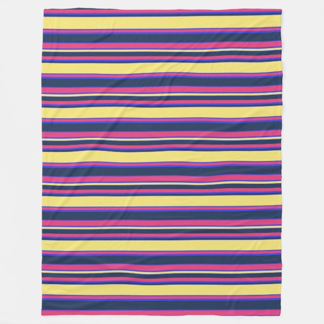 Pink, yellow and blue stripes fleece blanket (Front)