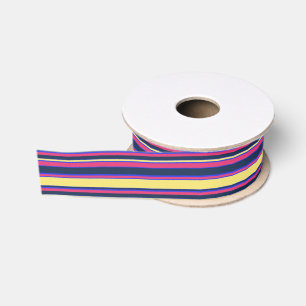 Pink, yellow and blue stripes grosgrain ribbon