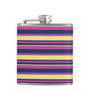 Pink, yellow and blue stripes hip flask