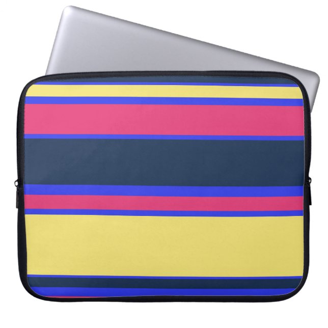 Pink, yellow and blue stripes laptop sleeve (Front)