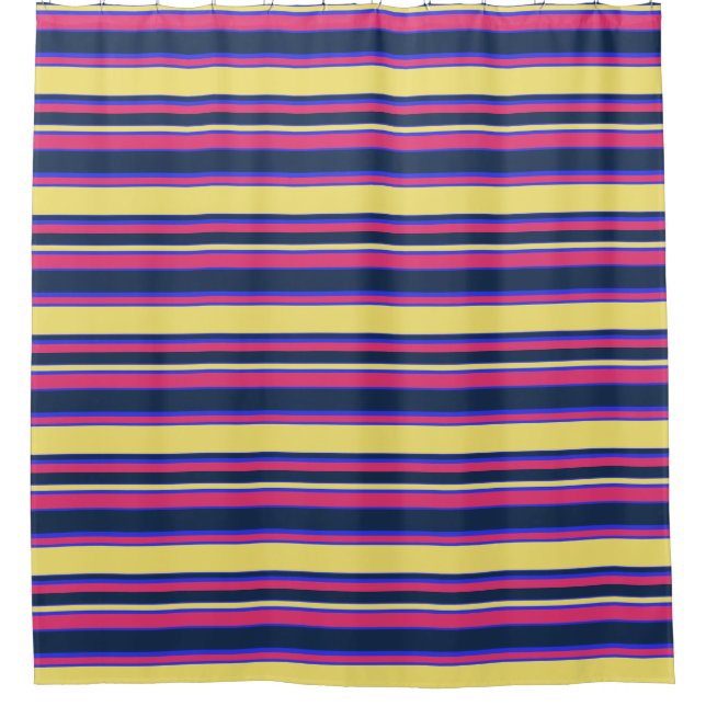 Pink, yellow and blue stripes shower curtain (Front)