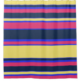 Pink, yellow and blue stripes shower curtain
