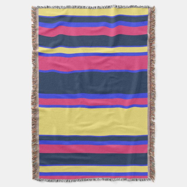 Pink, yellow and blue stripes throw blanket (Front Vertical)