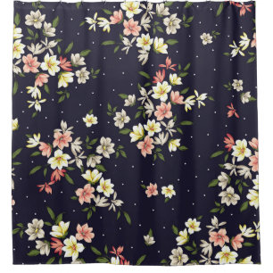 pink yellow and brown small flowers with green lea shower curtain