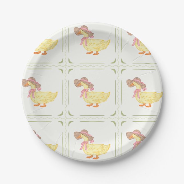 Pink, Yellow and Green Ducks Paper Plate (Front)