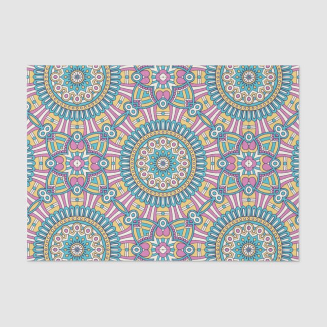 Pink yellow and green kaleidoscope flowers tissue paper (Front)