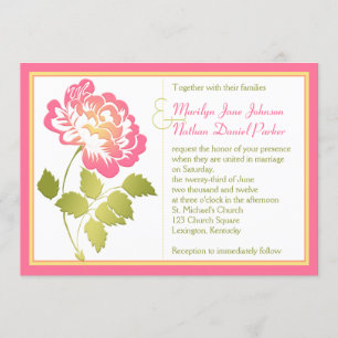 Pink, Yellow, and Green Peony Wedding Invitation