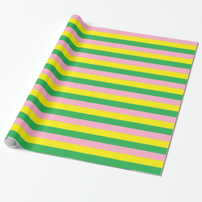 Pink, Yellow and Green Stripes Wrapping Paper (Unrolled)