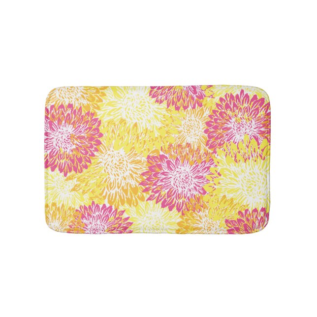 Pink, Yellow and Orange Mums Bath Mat (Front)