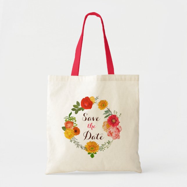 Pink, Yellow And Red Wreath Of Flowers Tote Bag (Front)